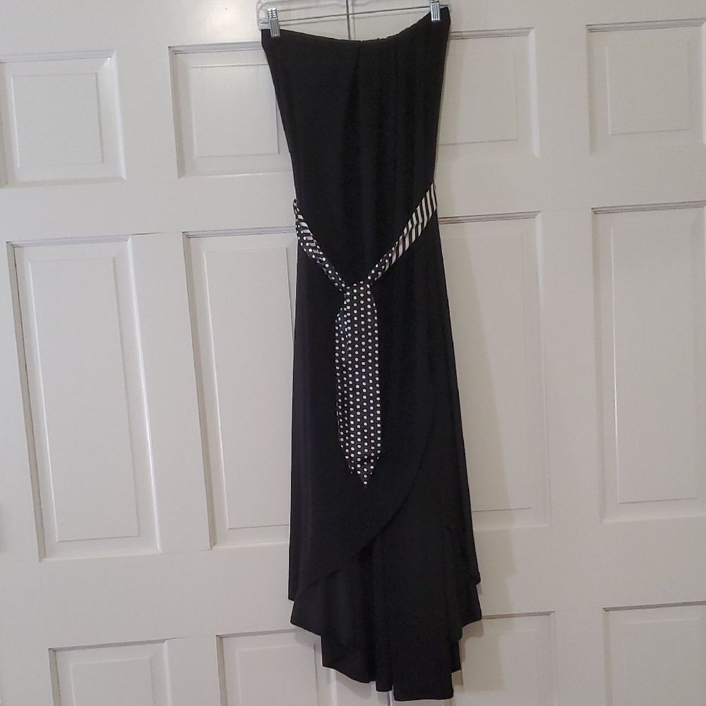 Nwt Purple Rain/Cira Limited Black Strapless Dress w/Polka Dot/Stripe Sash sz M